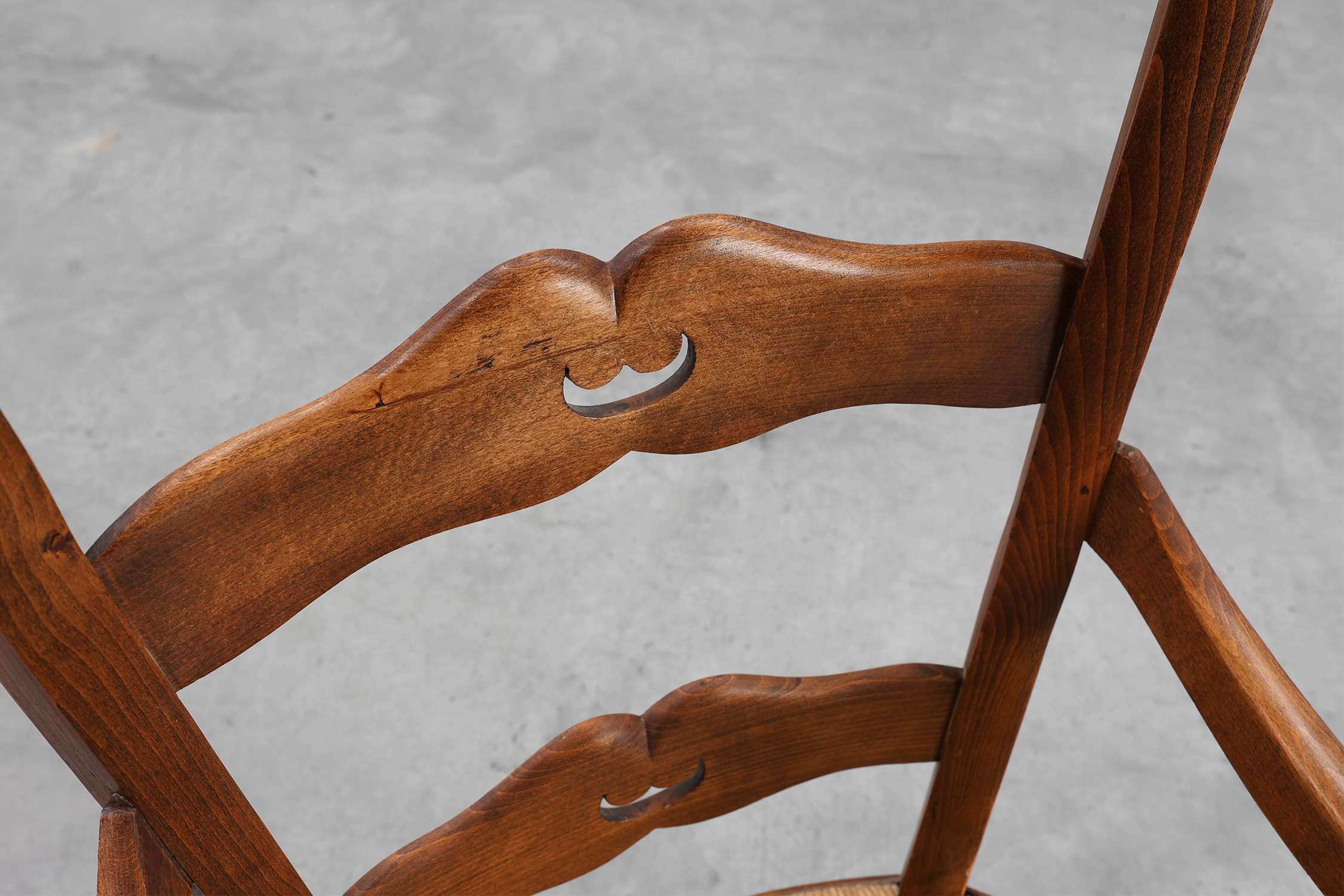 French Provincial Ladder‑Back Armchair with Woven Rush Seat, 19th centurythumbnail